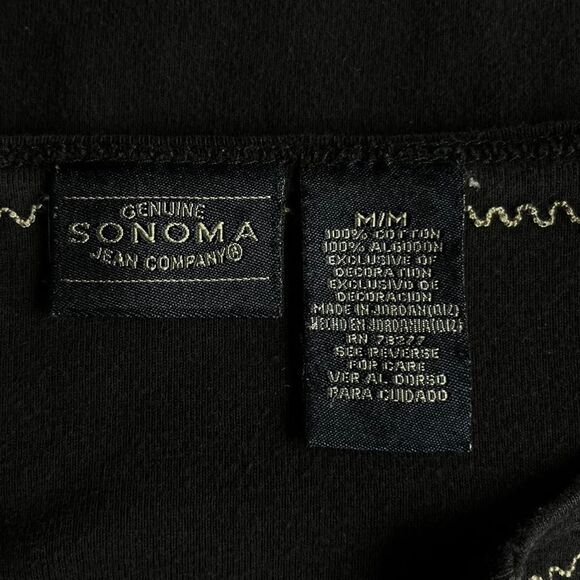 Vintage 90s/Y2K Sonoma Jean Company Embroidered Black Top 3/4 Sleeve size medium - Picture 4 of 6